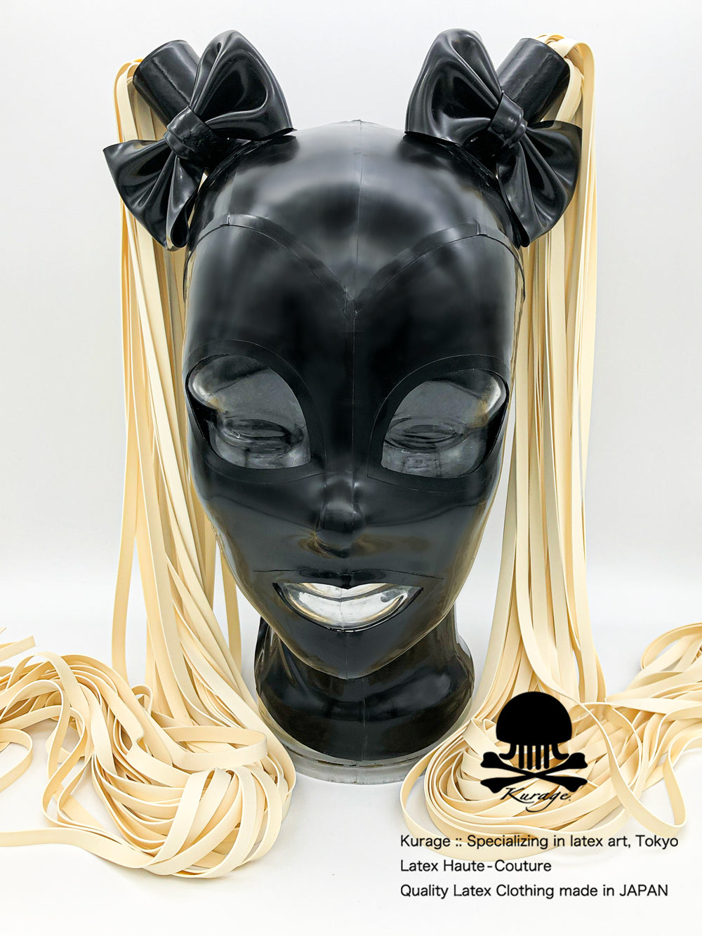ラバーマスク ツインテール ラバーウィッグ リボン付き