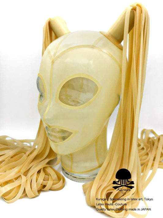 ラバーマスク 飴色 ツインテール kurage-latex-hood-trancenatural-pigtail